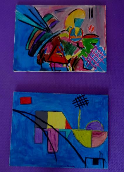 Trabalhos dos alunos sobre as obras de Kandinsky.