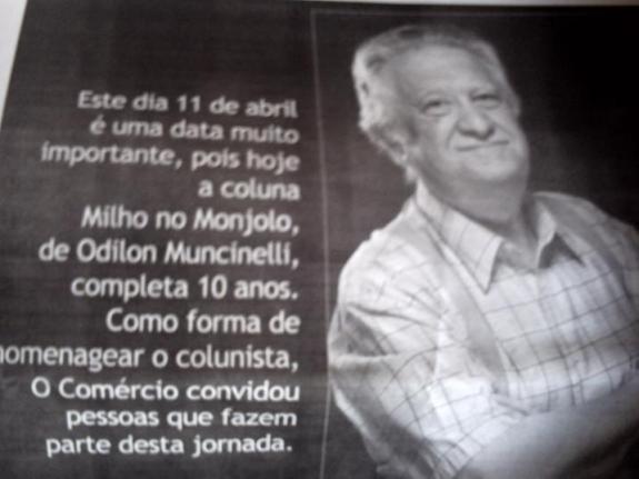 Escritor e jornalista Odilon Muncinelli - foto do jornal 'O Comércio'.