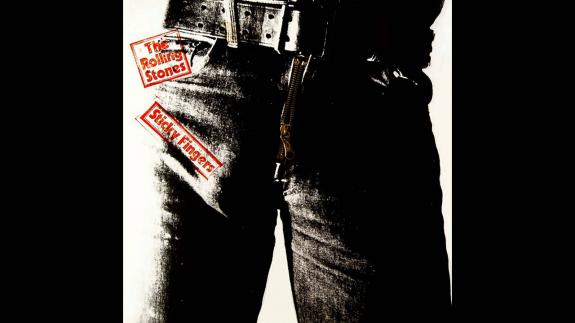 Capa do álbum 'Sticky Fingers' dos Rolling Stones, com Mick Jagger vestindo um jeans zip fly da marca.