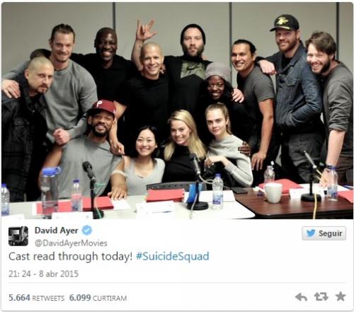 Reprodução/Twitter - Elenco do filme em foto divulgada pelo diretor David Ayer