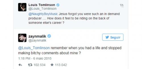 Reprodução/Twitter - Zayn Malik briga com Louis Tomlinson em rede social