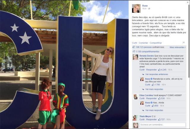 Reprodução/Facebook - Publicação feita por Xuxa para pedir desculpa