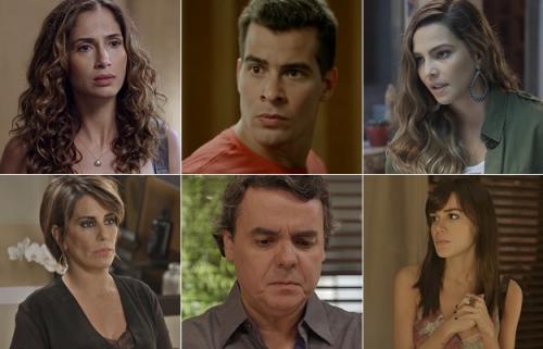 Reprodução - Regina (Camila Pitanga), Diogo (Thiago Martins), Cris (Tainá Müller), Beatriz (Gloria Pires), Evandro (Cassio Gabus Mendes) e Helô (Carla Salle)