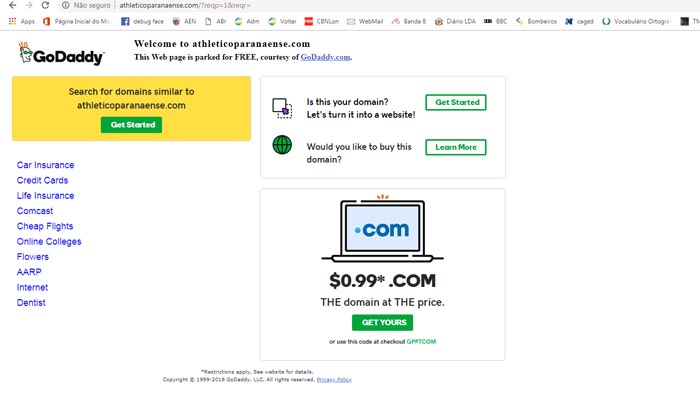 Reprodução/Godaddy - Site 'athleticoparanaense.com'